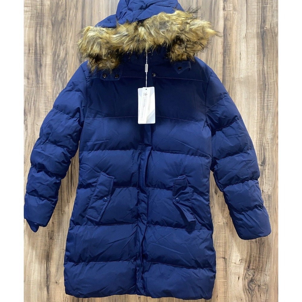 WenVen‎ Women's Winter Thicken Puffer Coat, Navy Blue, Removable Hood, Small